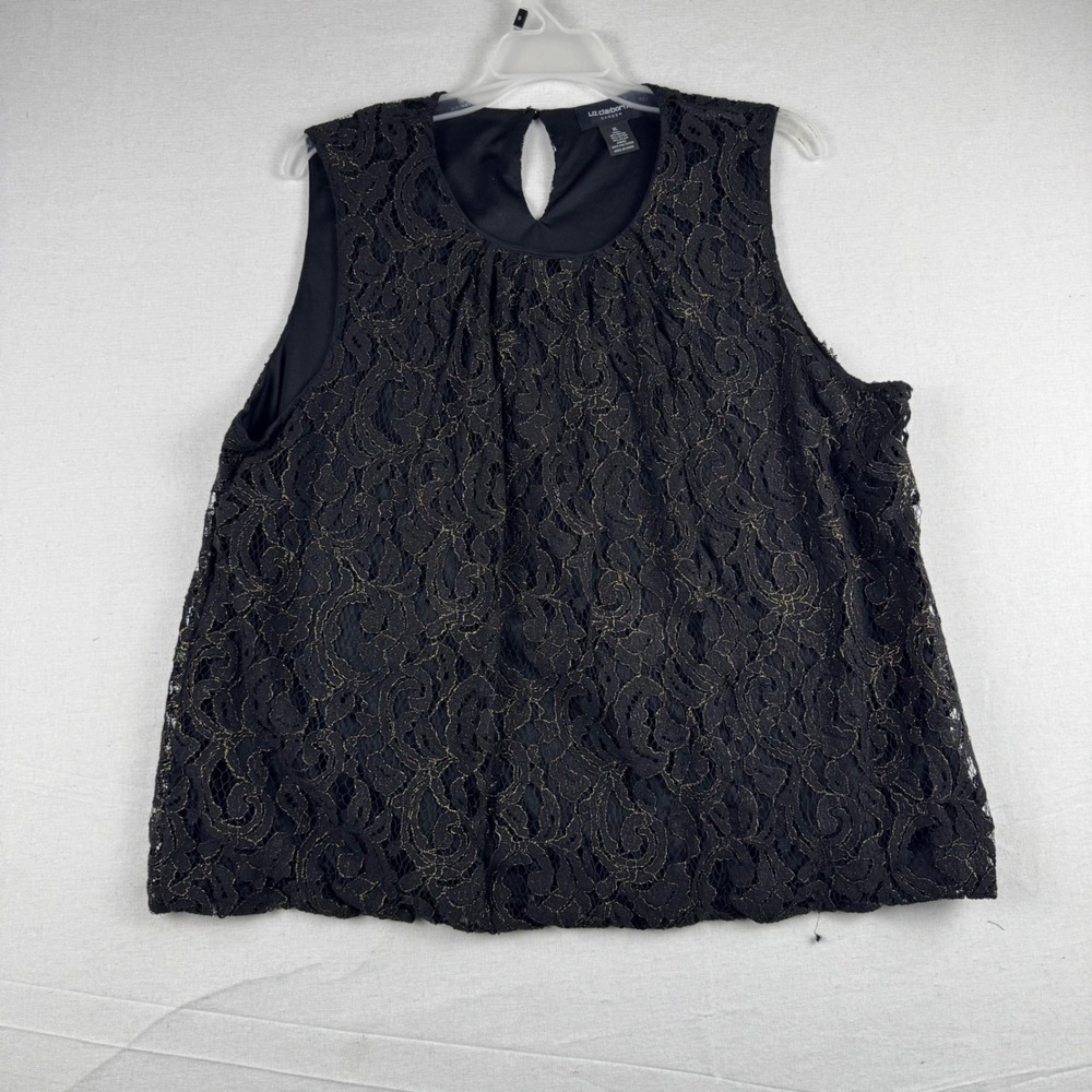 Liz Claiborne Career Black Gold Metallic Lace Sleeveless Blouse XL NWOT